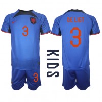 Echipament fotbal Olanda Matthijs de Ligt #3 Tricou Deplasare Mondial 2022 pentru copii maneca scurta (+ Pantaloni scurti)